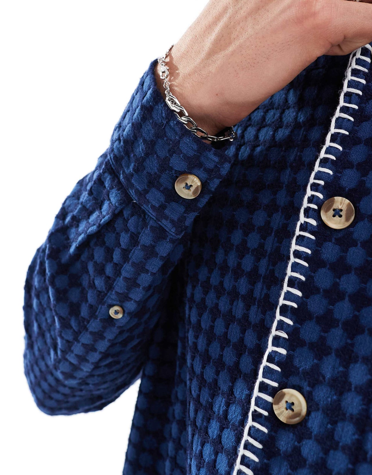 ASOS DESIGN relaxed revere shirt in navy waffle