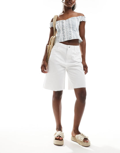 Pimkie longline denim jorts in white