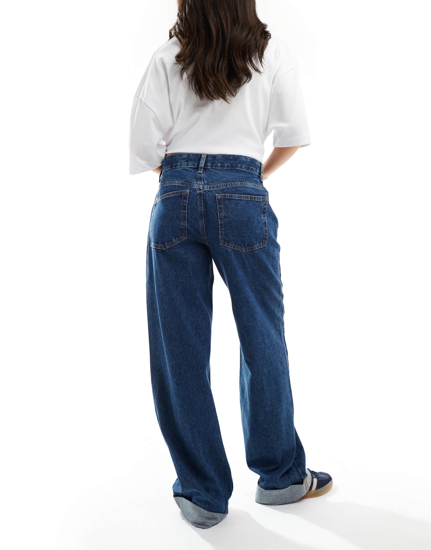 ASOS DESIGN turn up hem  baggy  jeans in mid blue