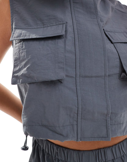 Pimkie sleeveless cut out wide leg utility jumpsuit in charcoal grey
