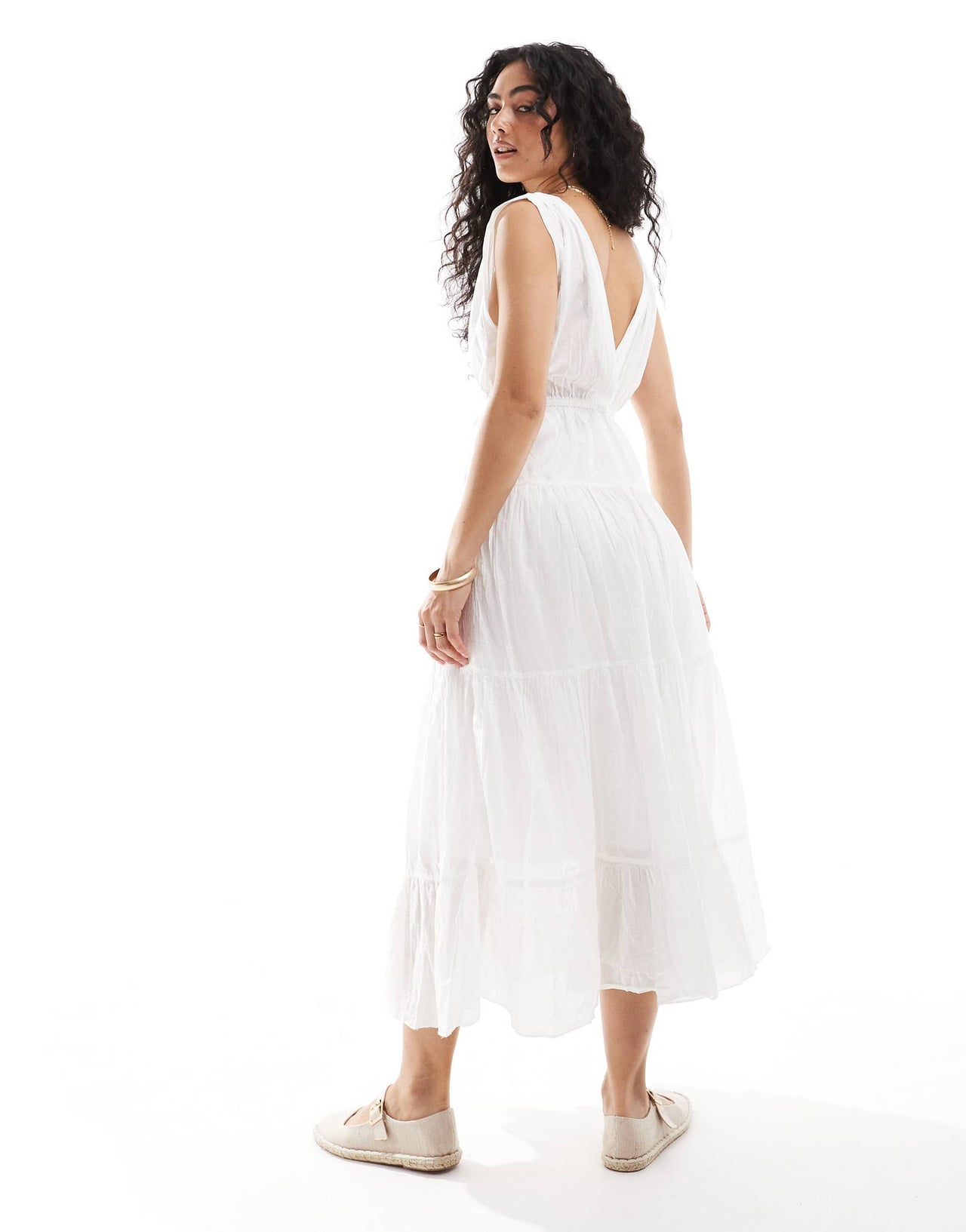 Pimkie sleeveless v neck tiered maxi dress in white