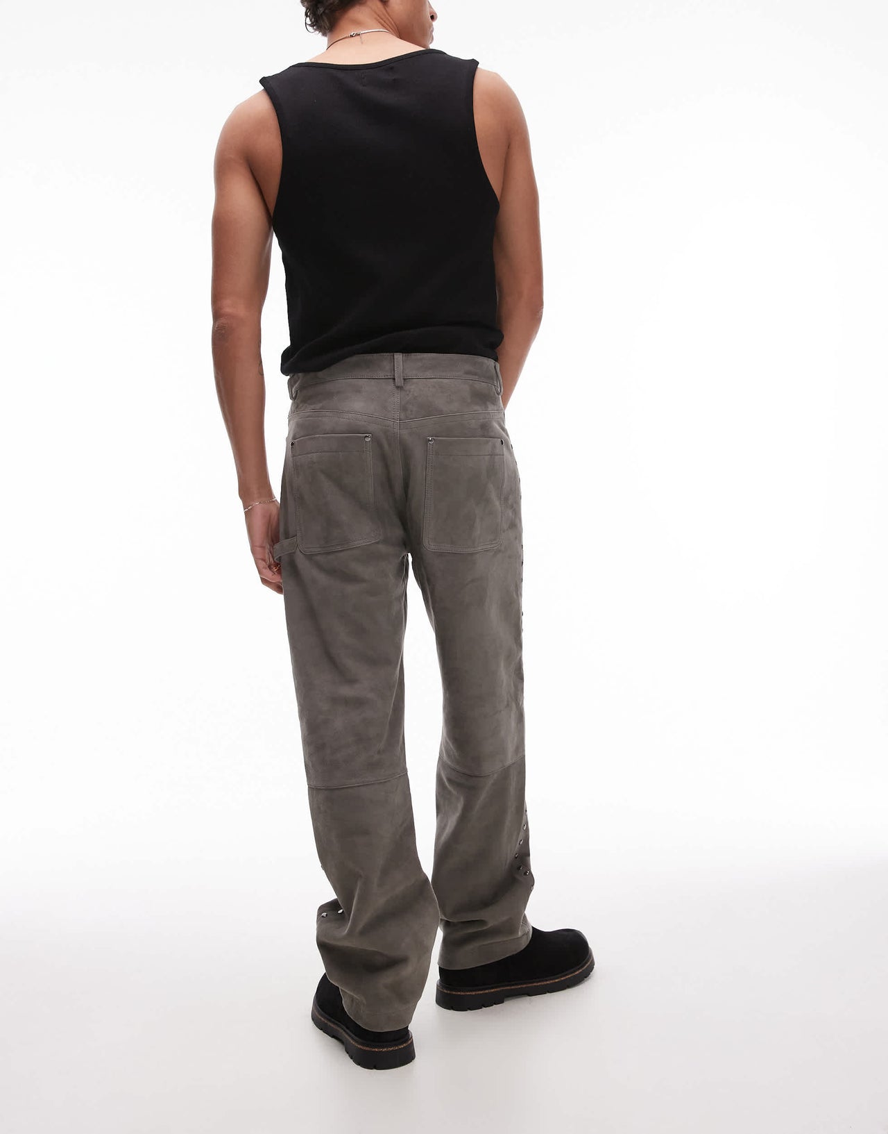 Topman premium straight studded suede trousers in grey