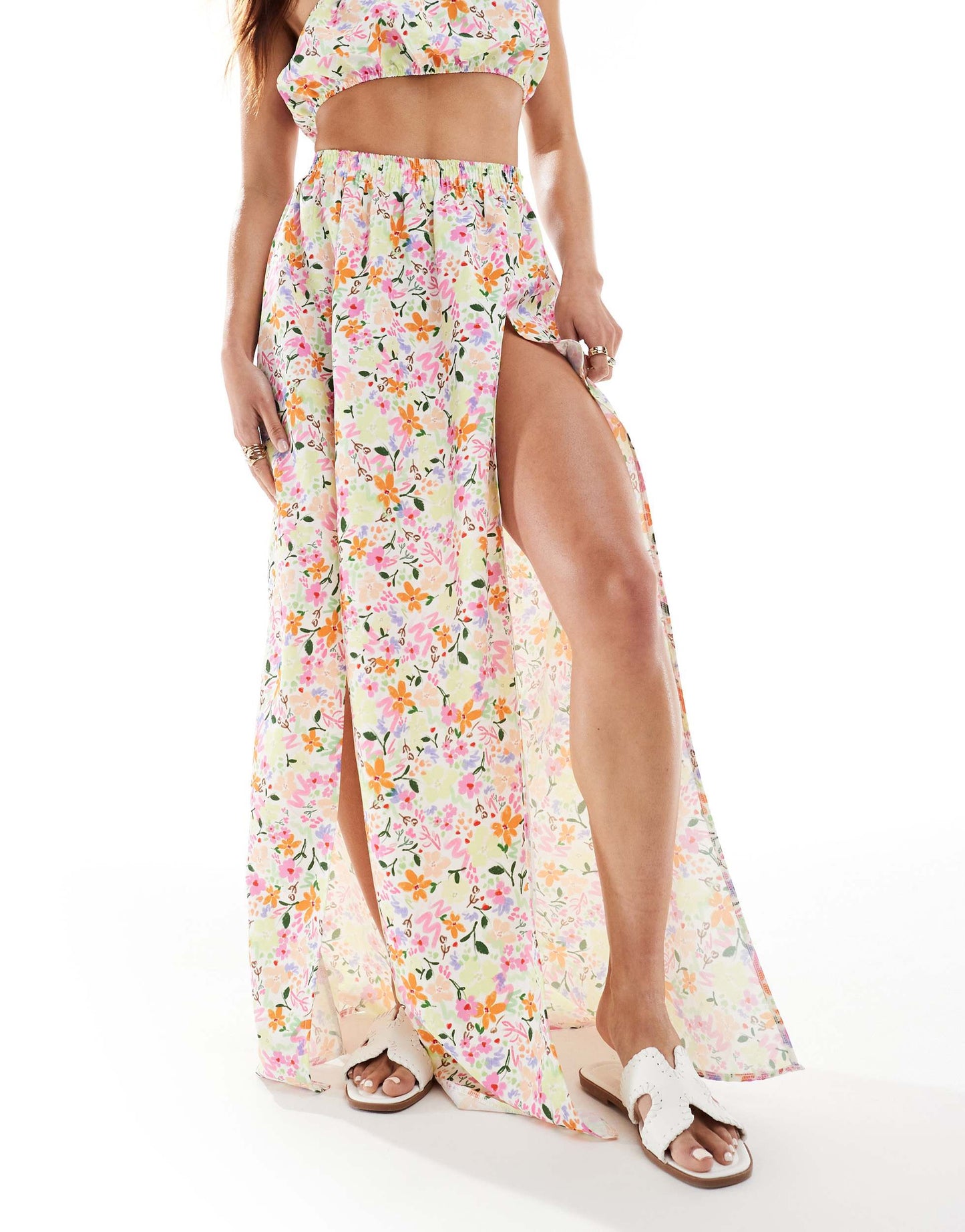 ASOS DESIGN maxi beach skirt co-ord in scribble floral print