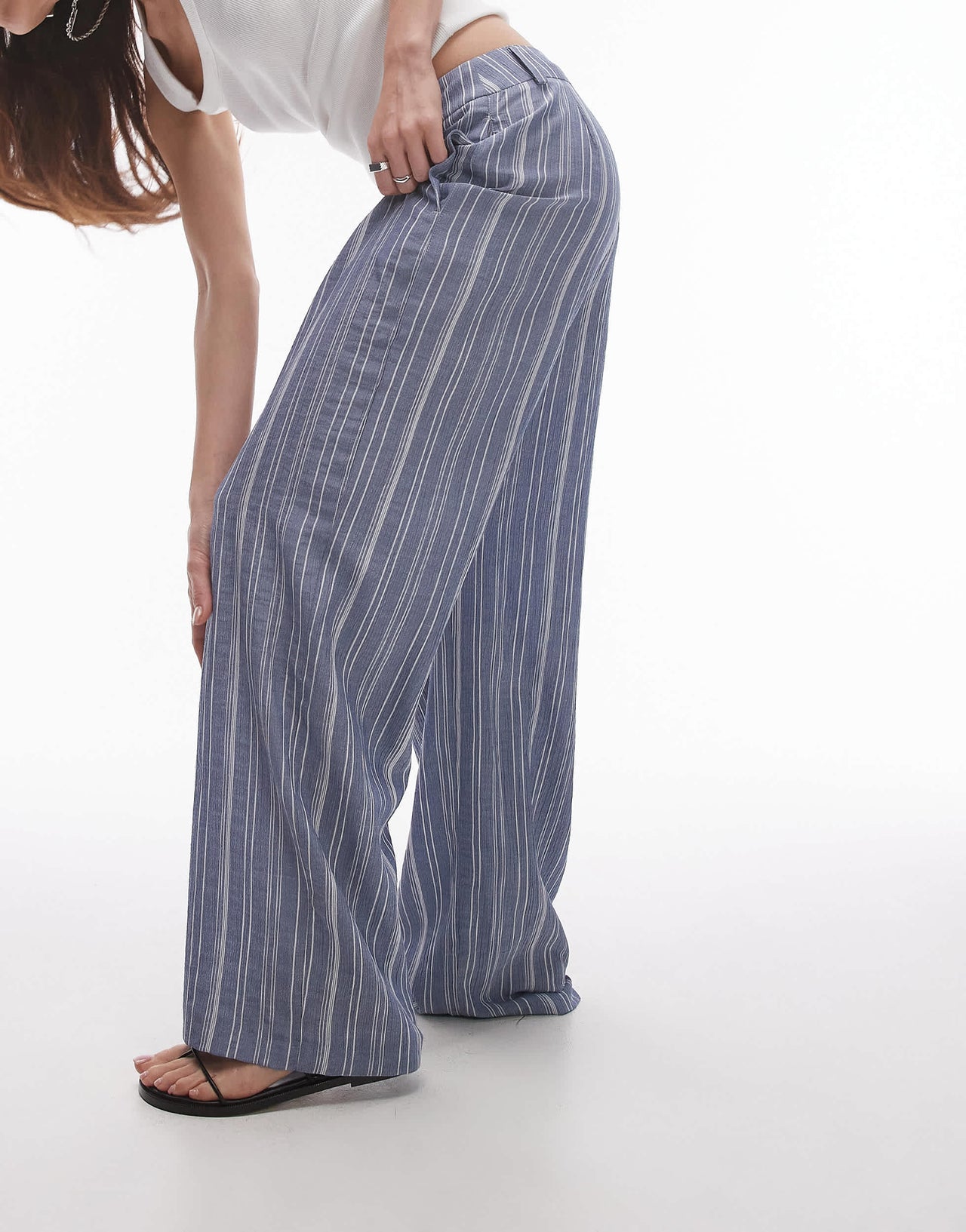 Topshop low slung tailored stripe trouser in blue