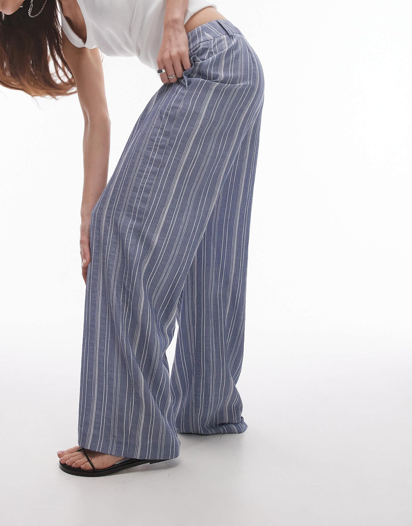 Topshop low slung tailored stripe trouser in blue