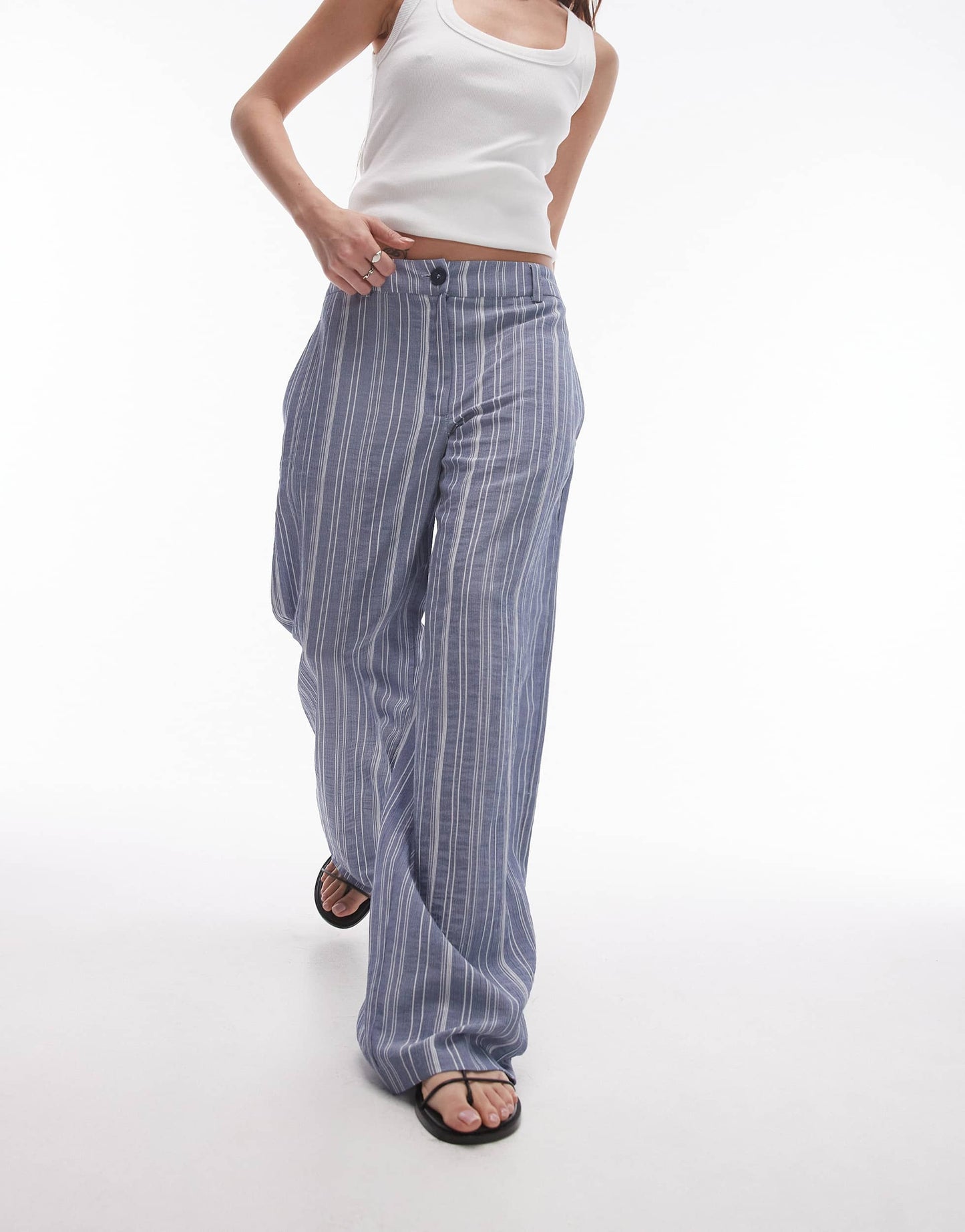 Topshop low slung tailored stripe trouser in blue