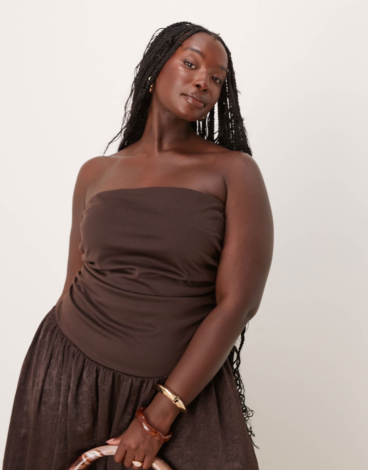 ASOS DESIGN Curve bandeau textured maxi dress in chocolate