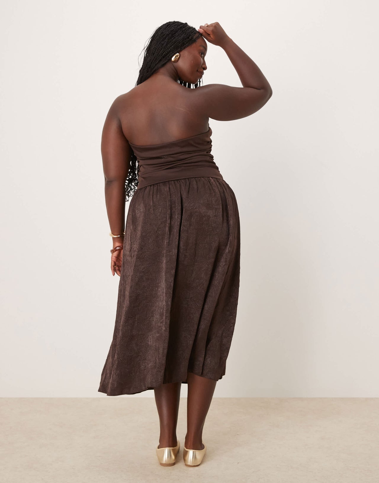 ASOS DESIGN Curve bandeau textured maxi dress in chocolate