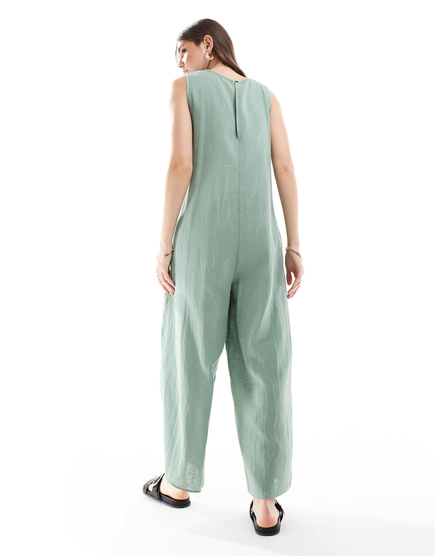 ASOS DESIGN crew neck culotte romper jumpsuit in khaki
