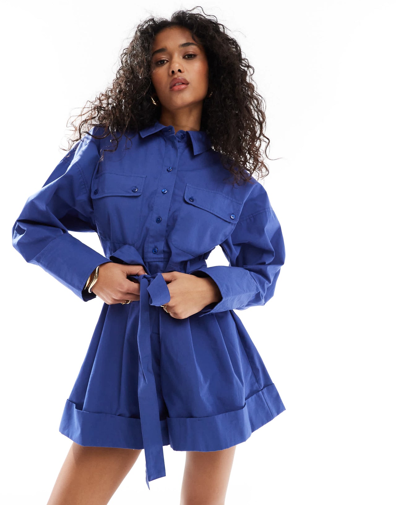 ASOS DESIGN oversized shirt playsuit in deep blue