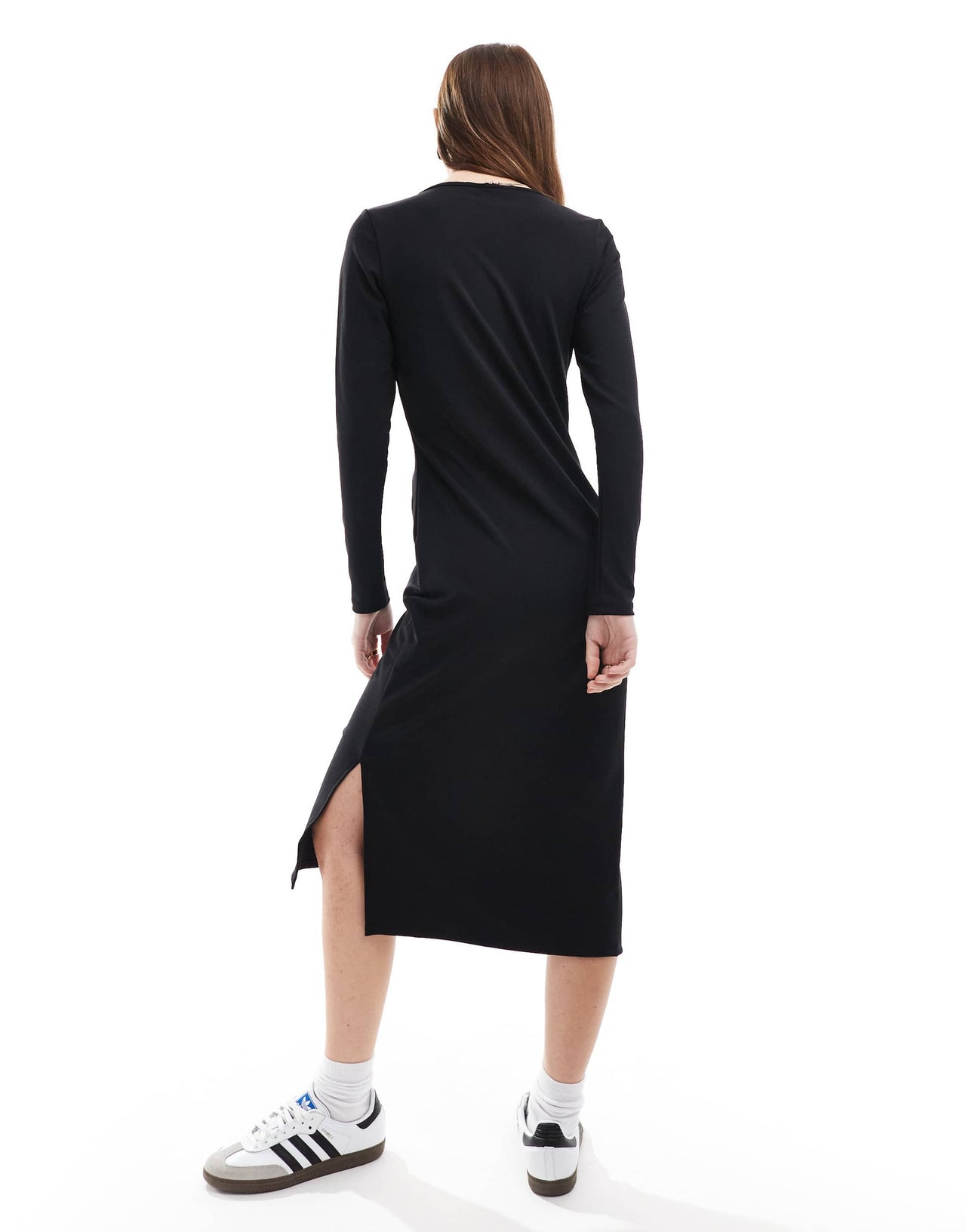 JDY ruched front midi dress in black