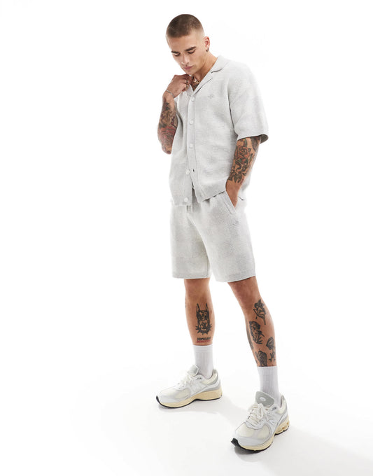 The Couture Club co-ord knitted checkerboard shorts in grey