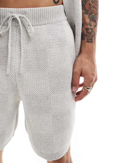 The Couture Club co-ord knitted checkerboard shorts in grey