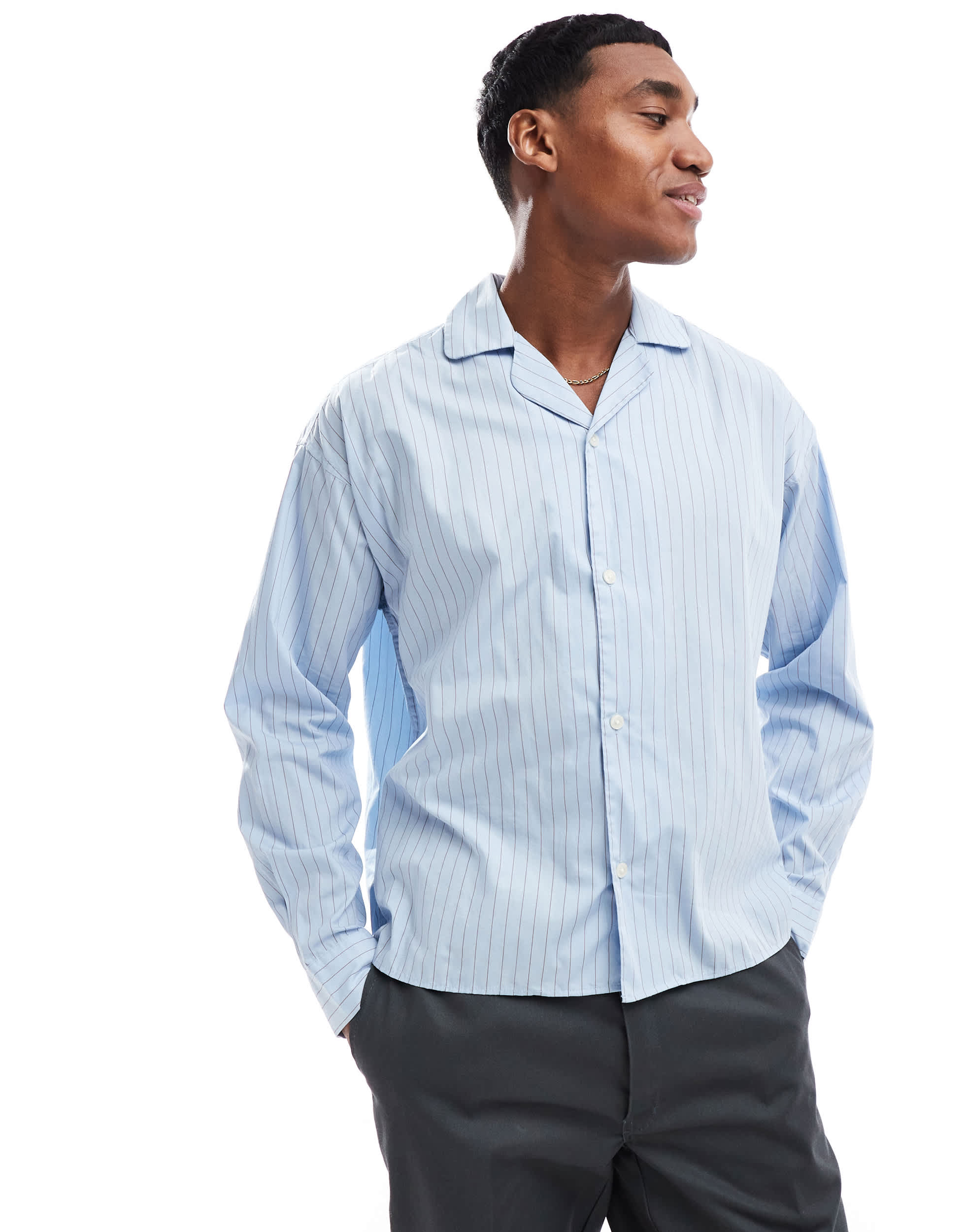 Jack & Jones oversized poplin long sleeve stripe shirt in blue