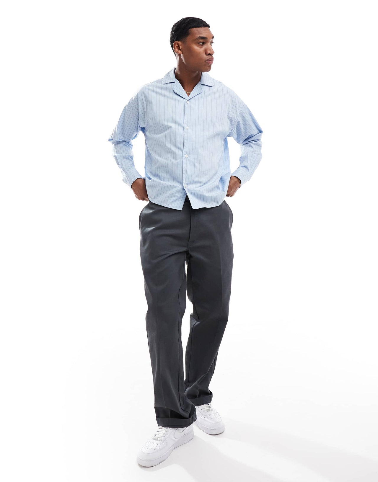 Jack & Jones oversized poplin long sleeve stripe shirt in blue