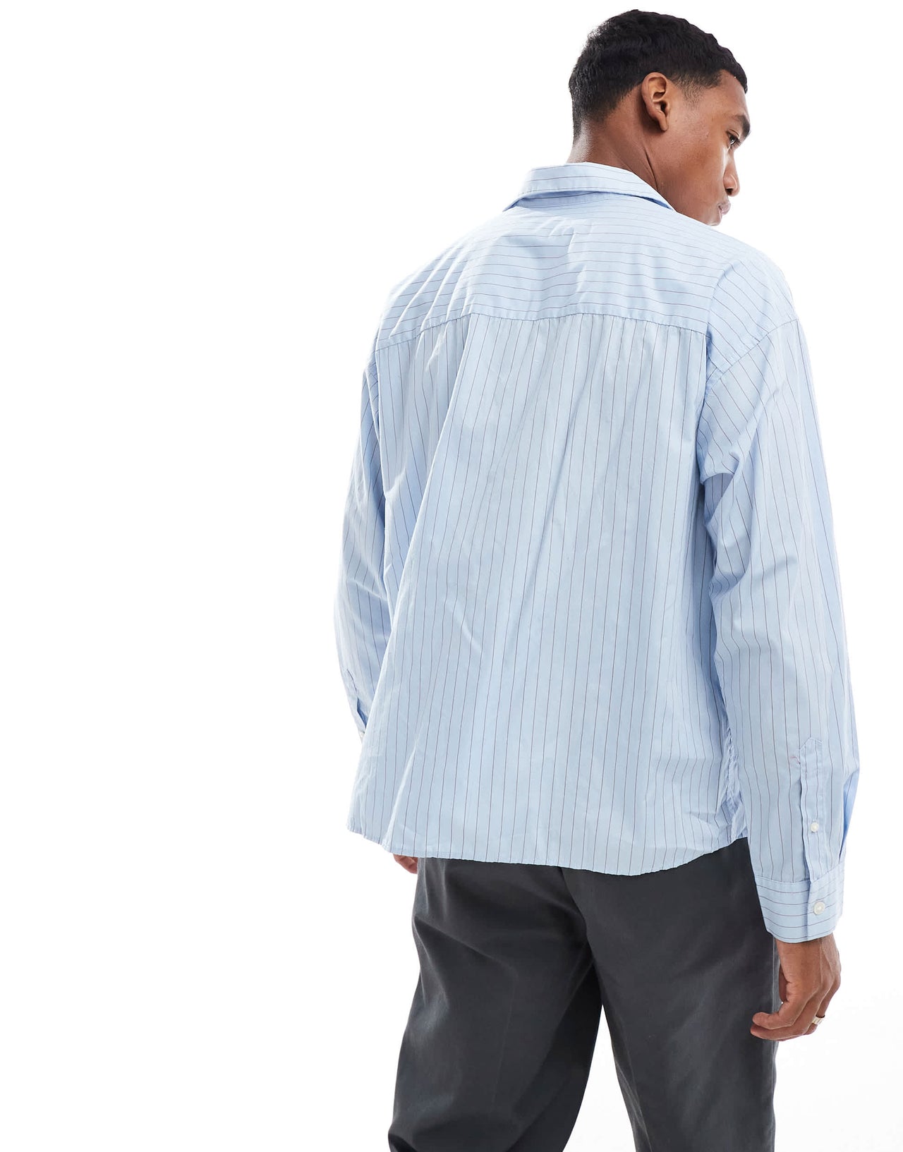 Jack & Jones oversized poplin long sleeve stripe shirt in blue