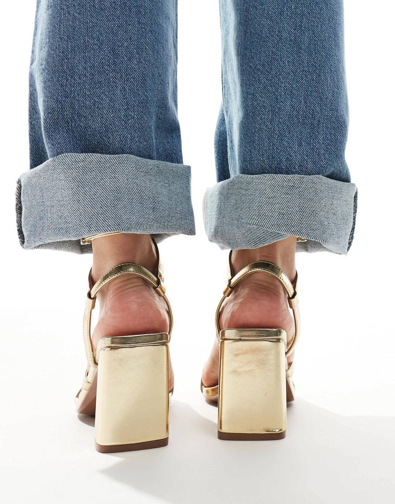 ASOS DESIGN Wide Fit Hampstead mid heeled sandals in gold