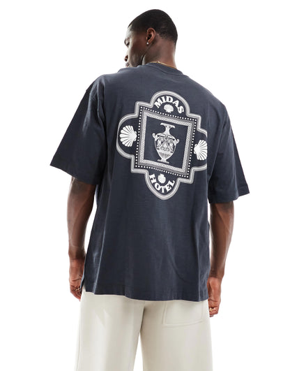 River Island Greek Midas hotel t-shirt in black