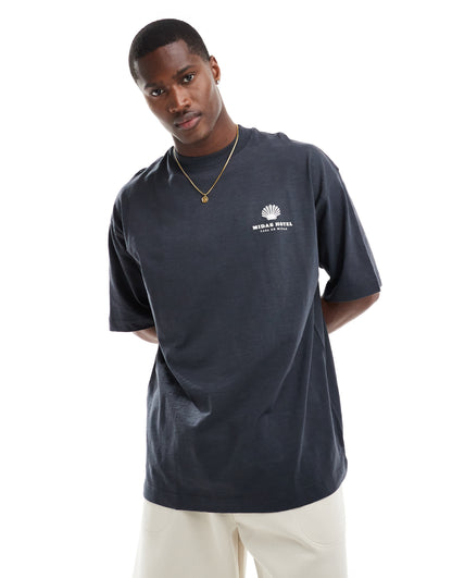 River Island Greek Midas hotel t-shirt in black