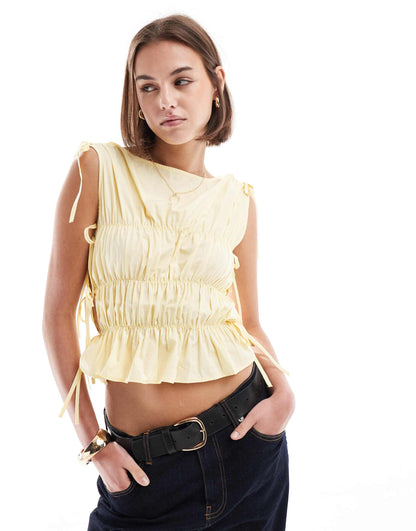 ASOS DESIGN gathered tank top in light yellow