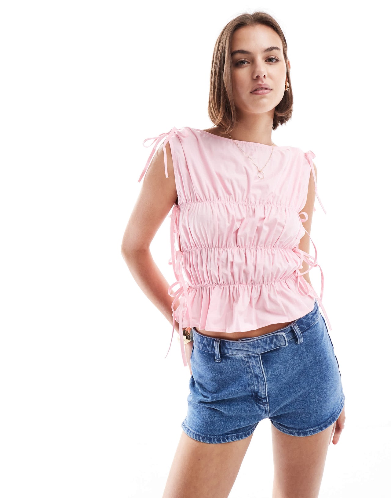 ASOS DESIGN gathered  tank top in light pink