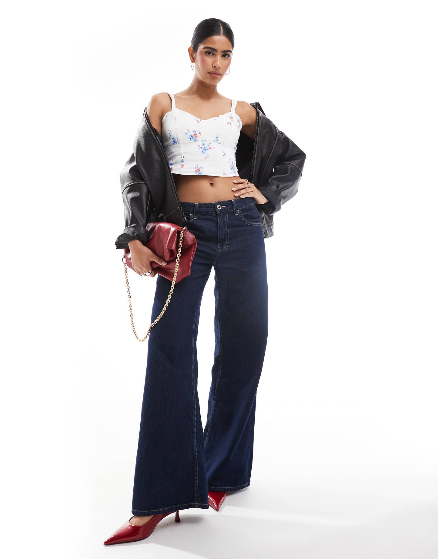 Hollister linen floral top with elastic side detailing in white