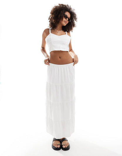 Hollister co-ord linen top with elastic side detailing in white