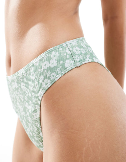 Hollister co-ord curvery floral print high waist bikini bottom in green