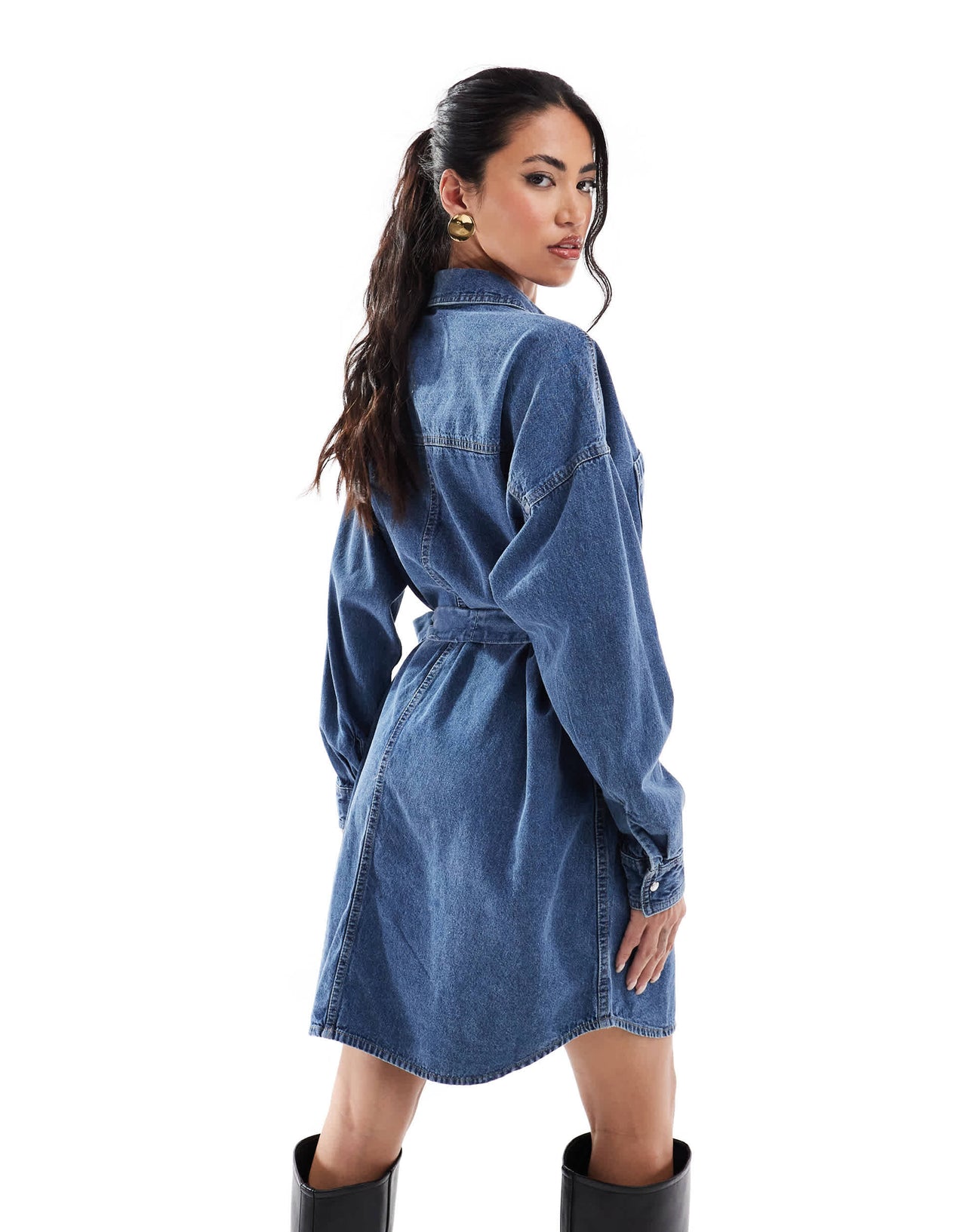 River Island belted mini shirt dress in blue