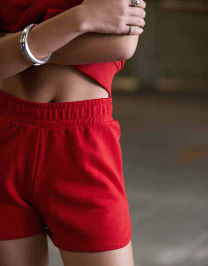 ASOS DESIGN sweat runner shorts in red