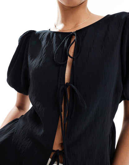 ASOS DESIGN multi-functional puff sleeve blouse in black