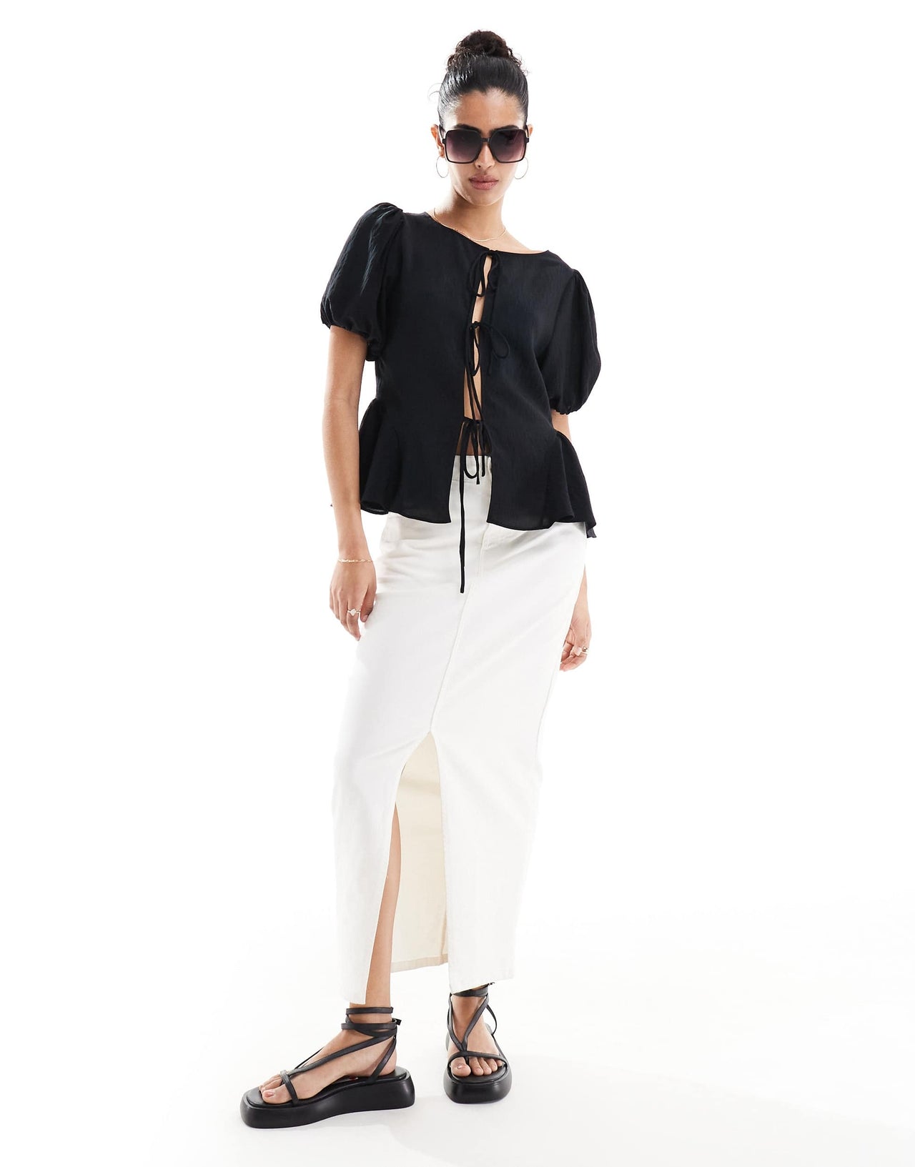 ASOS DESIGN multi-functional puff sleeve blouse in black