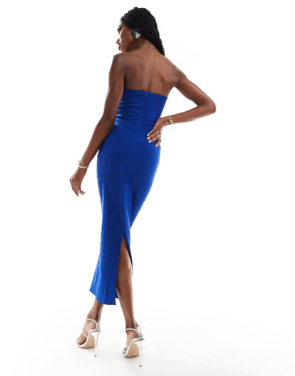 Vesper bengaline bandeau bow detail bodycon midi dress in cobalt