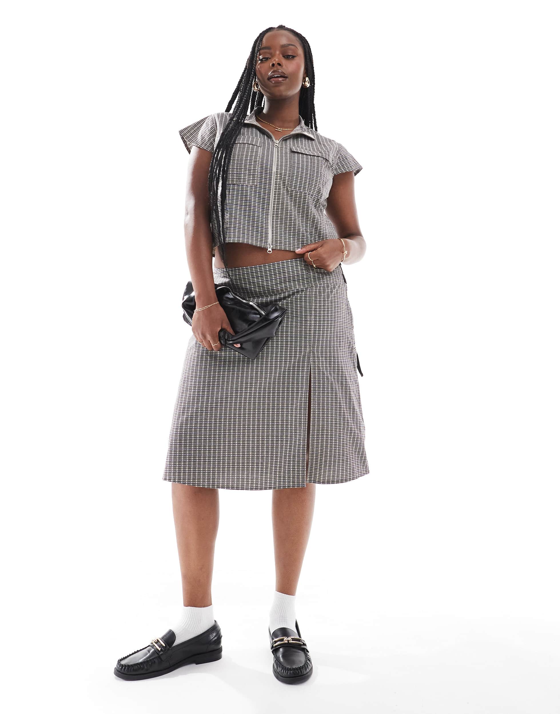 COLLUSION Plus wrap midi skirt co ord in check
