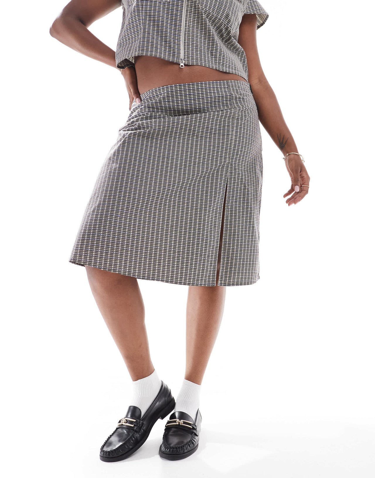 COLLUSION Plus wrap midi skirt co ord in check