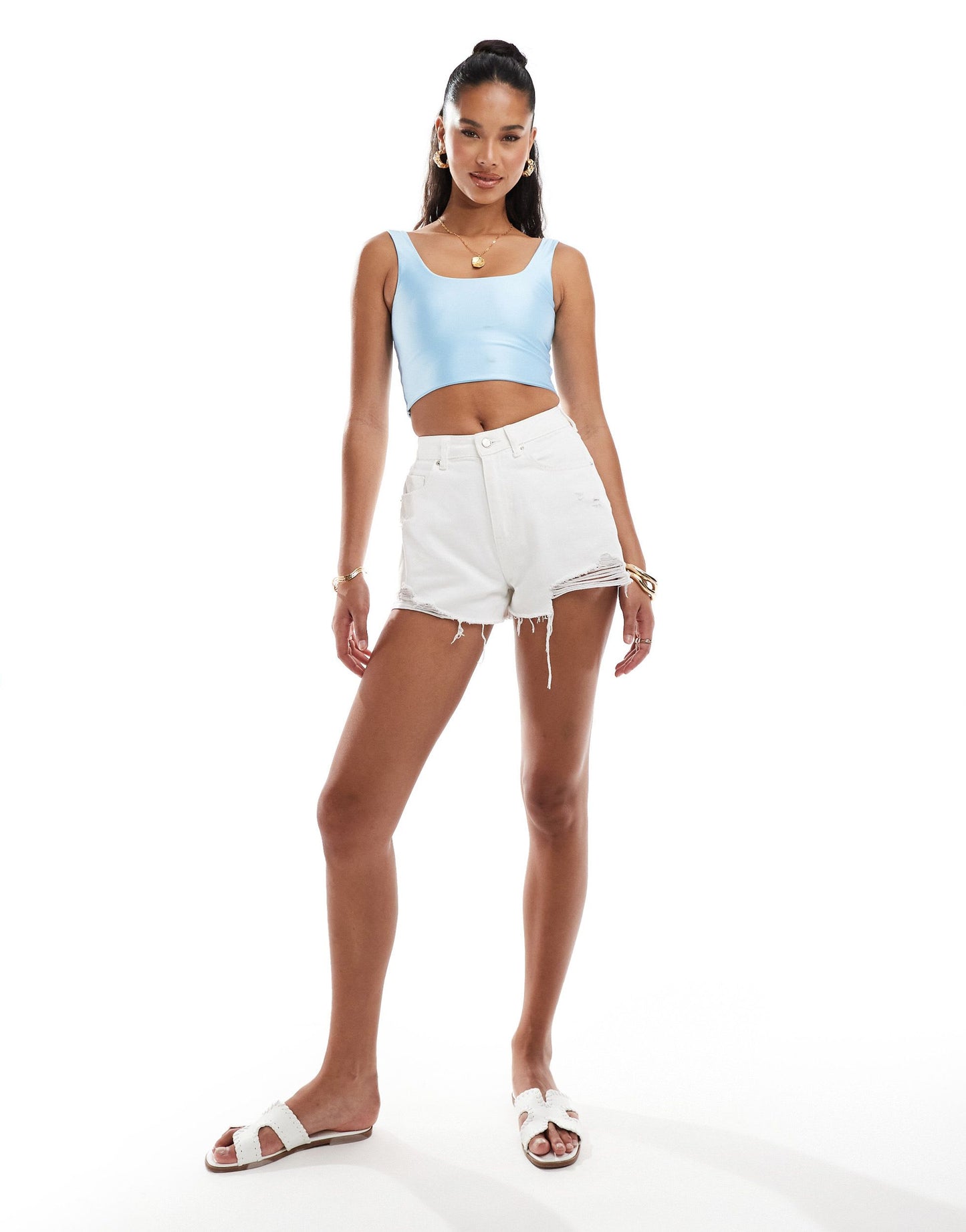 ASOS DESIGN disco cropped vest in light blue