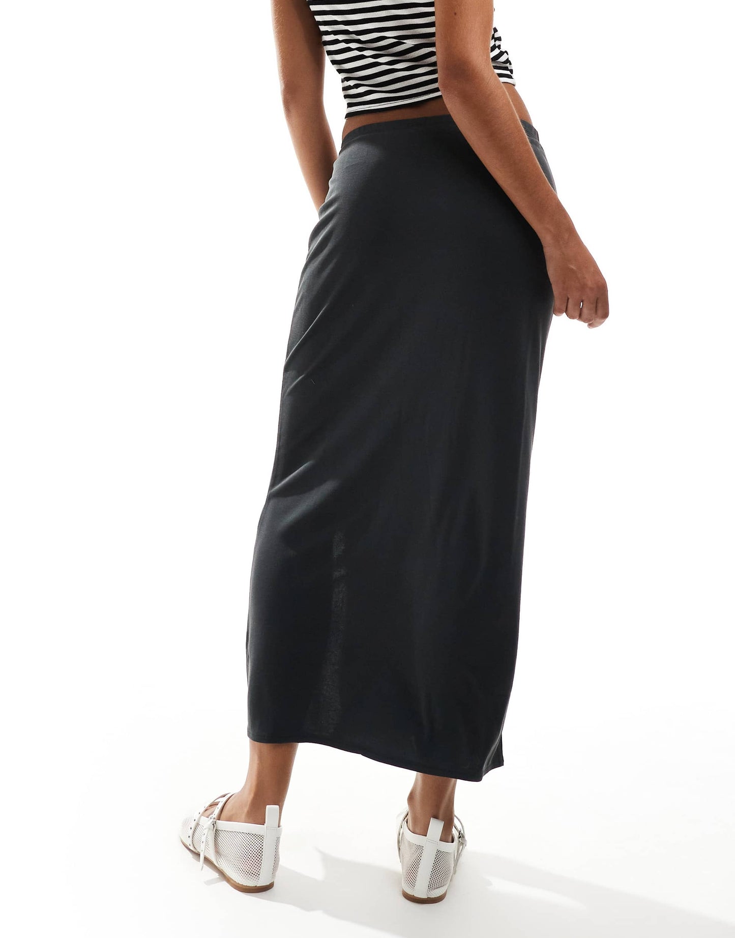 Monki super soft jersey midi skirt with elastic fold in black