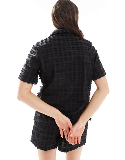 Whistles fringe cotton mix shirt in black co-ord