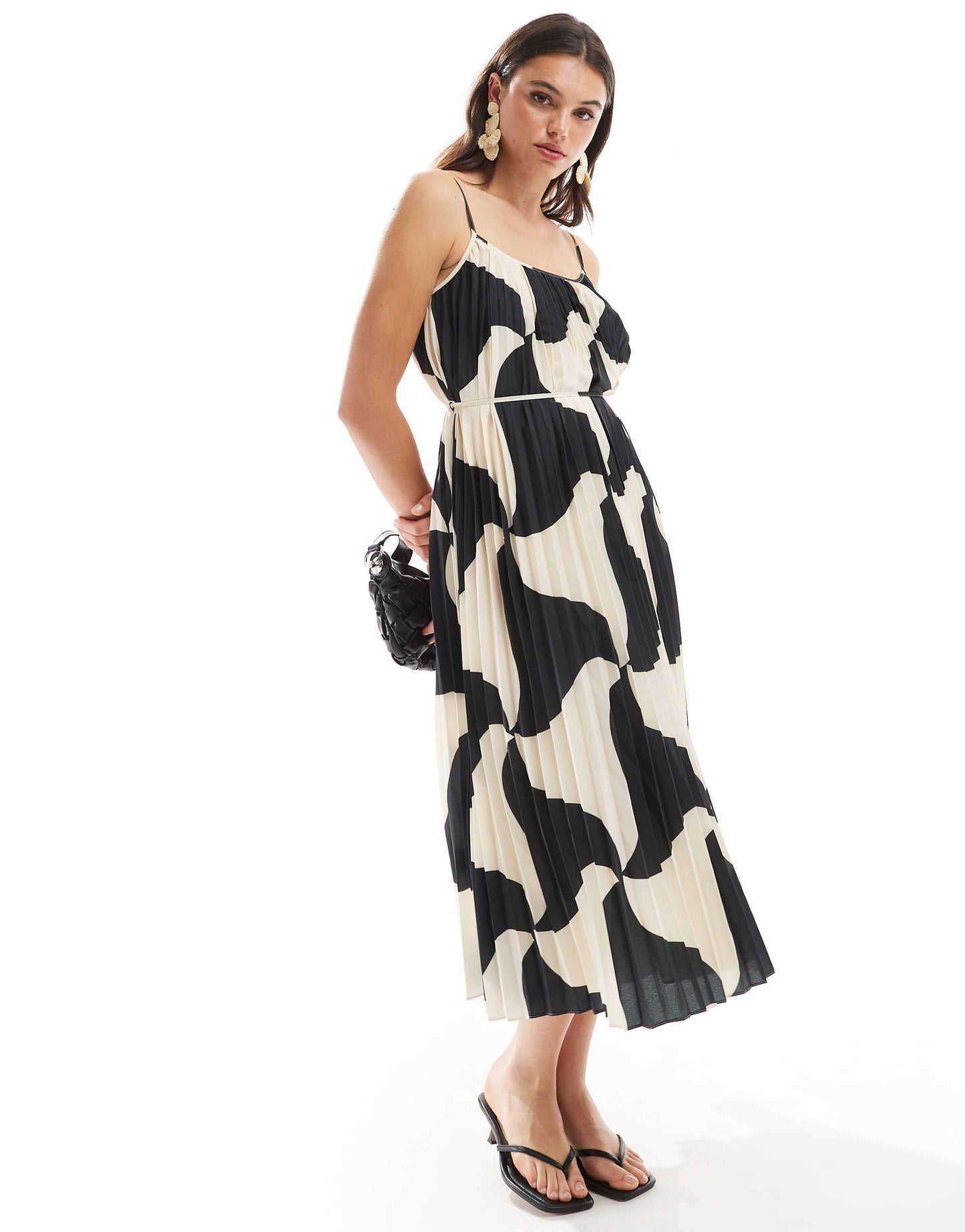 Whistles triangle swirl pleated midi dress in abstract print