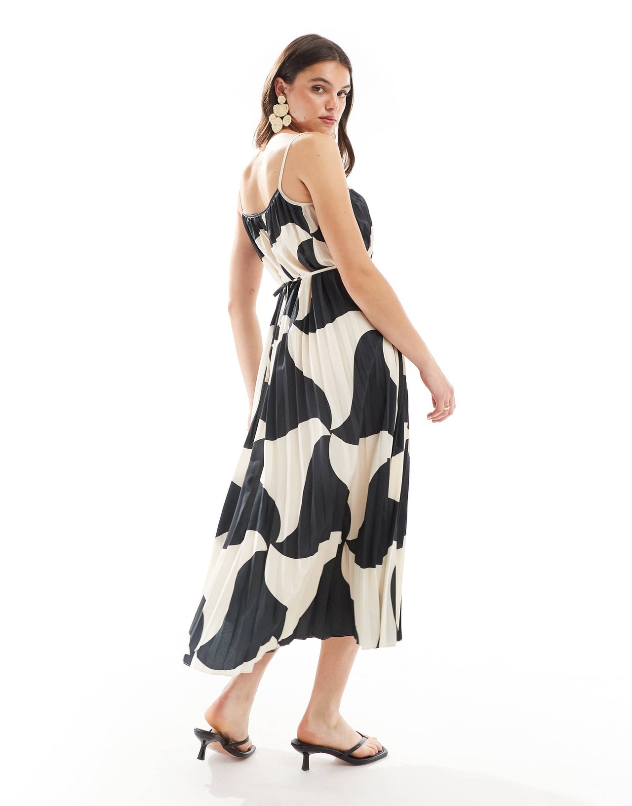 Whistles triangle swirl pleated midi dress in abstract print