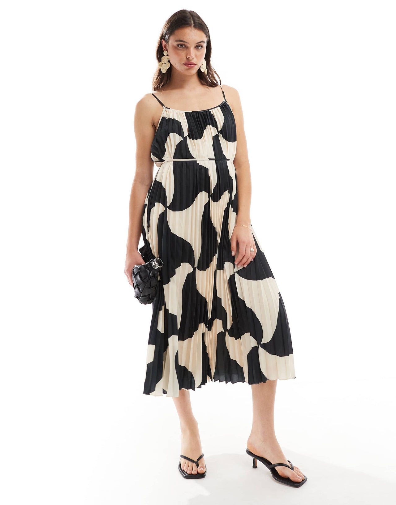Whistles triangle swirl pleated midi dress in abstract print