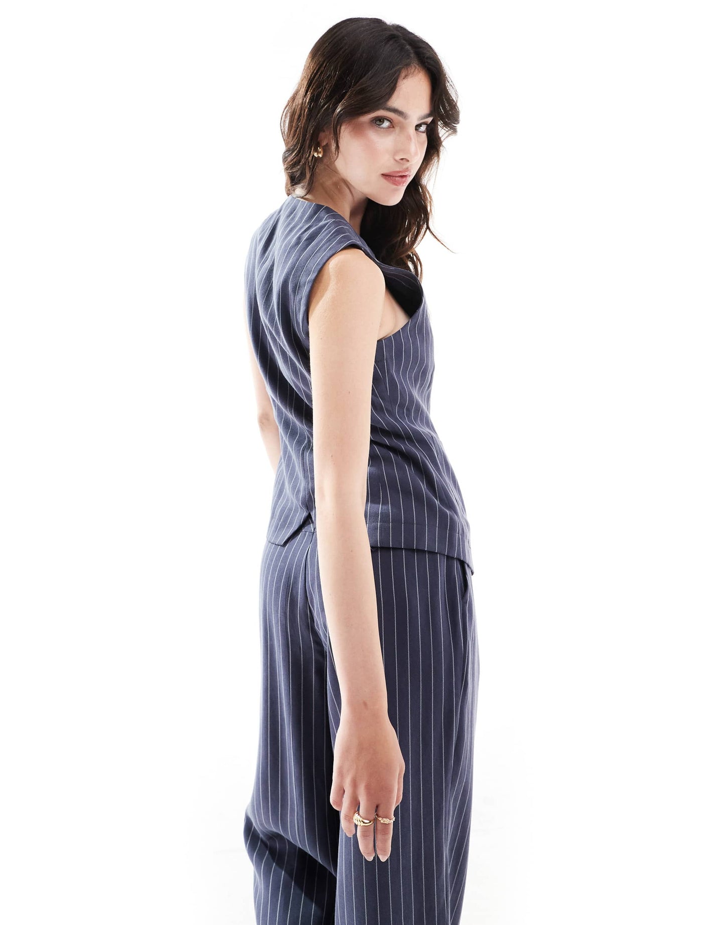 Whistles pinstripe waistcoat in navy co-ord