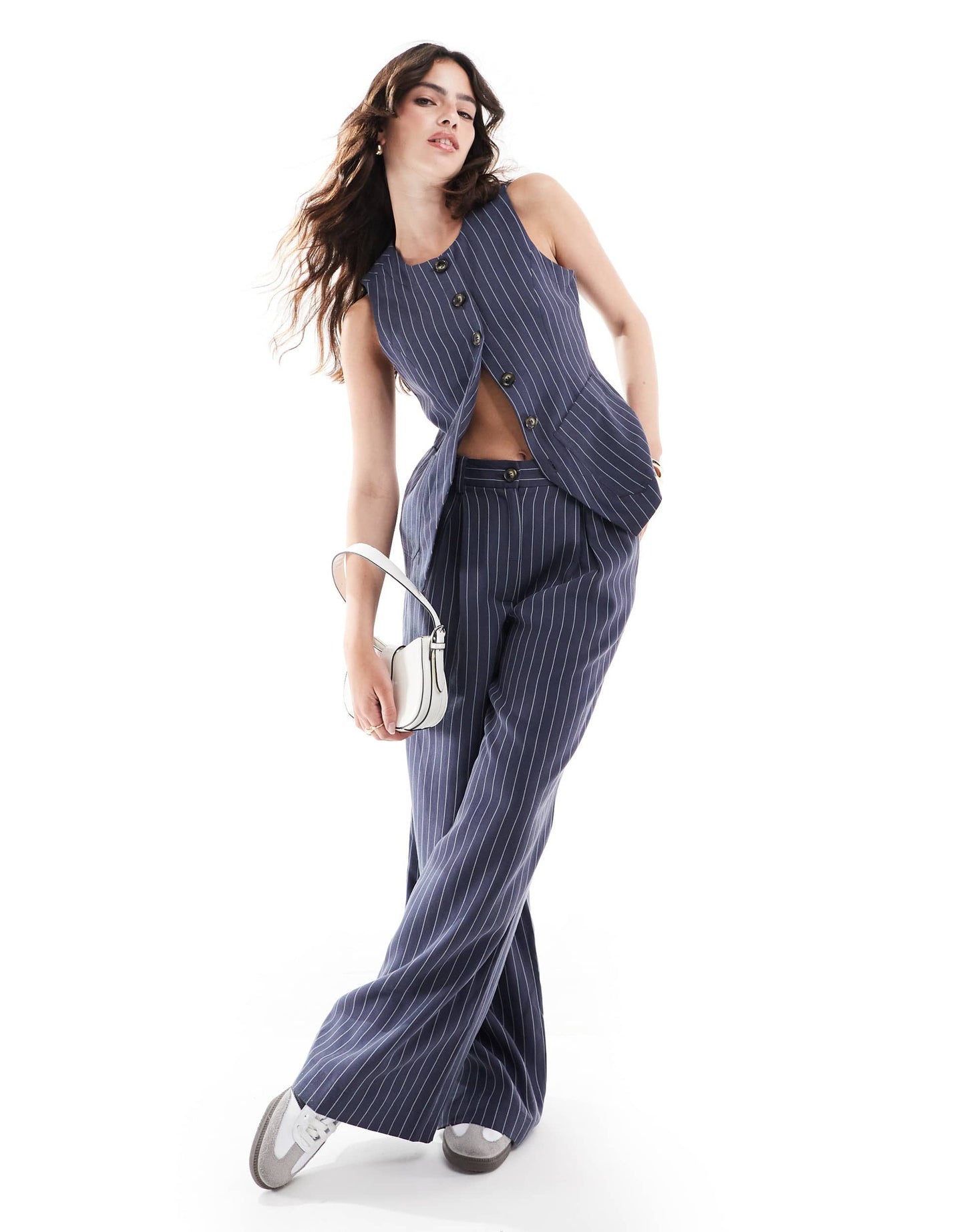 Whistles pinstripe waistcoat in navy co-ord