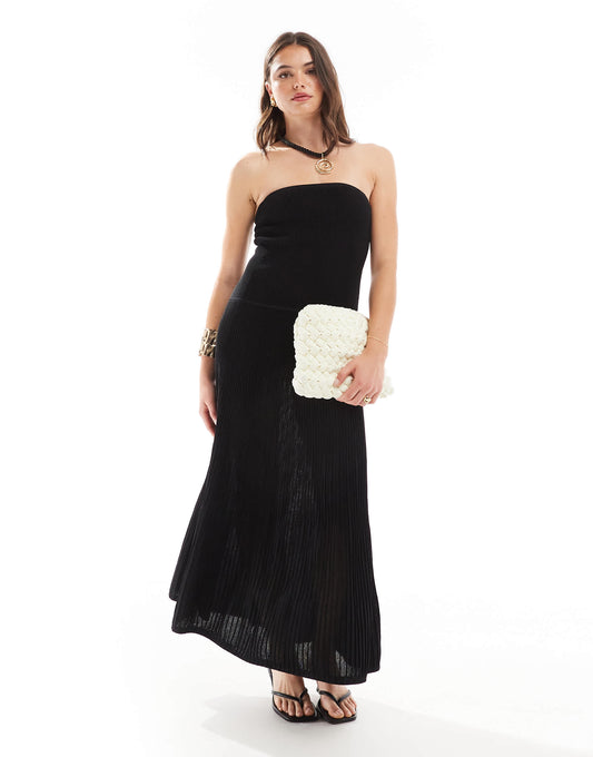 Whistles bandeau knit midi dress in black