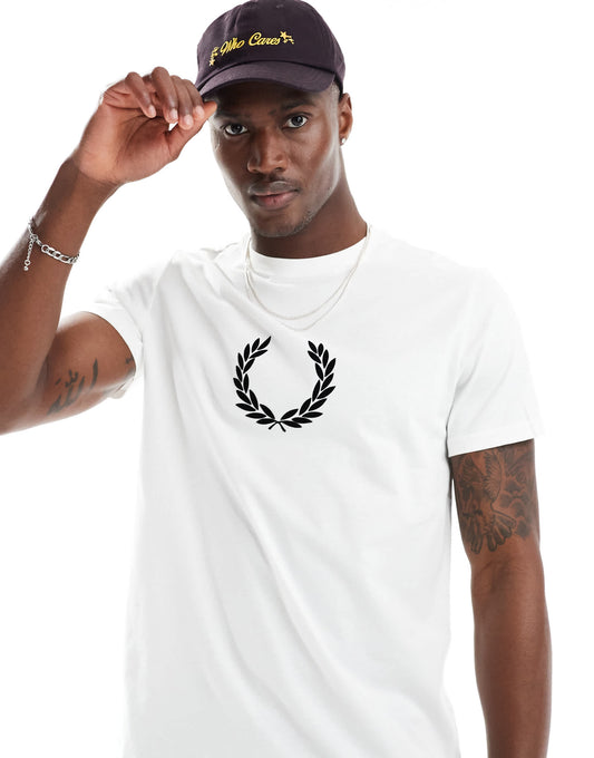 Fred Perry flocked laurel wreath t-shirt in white