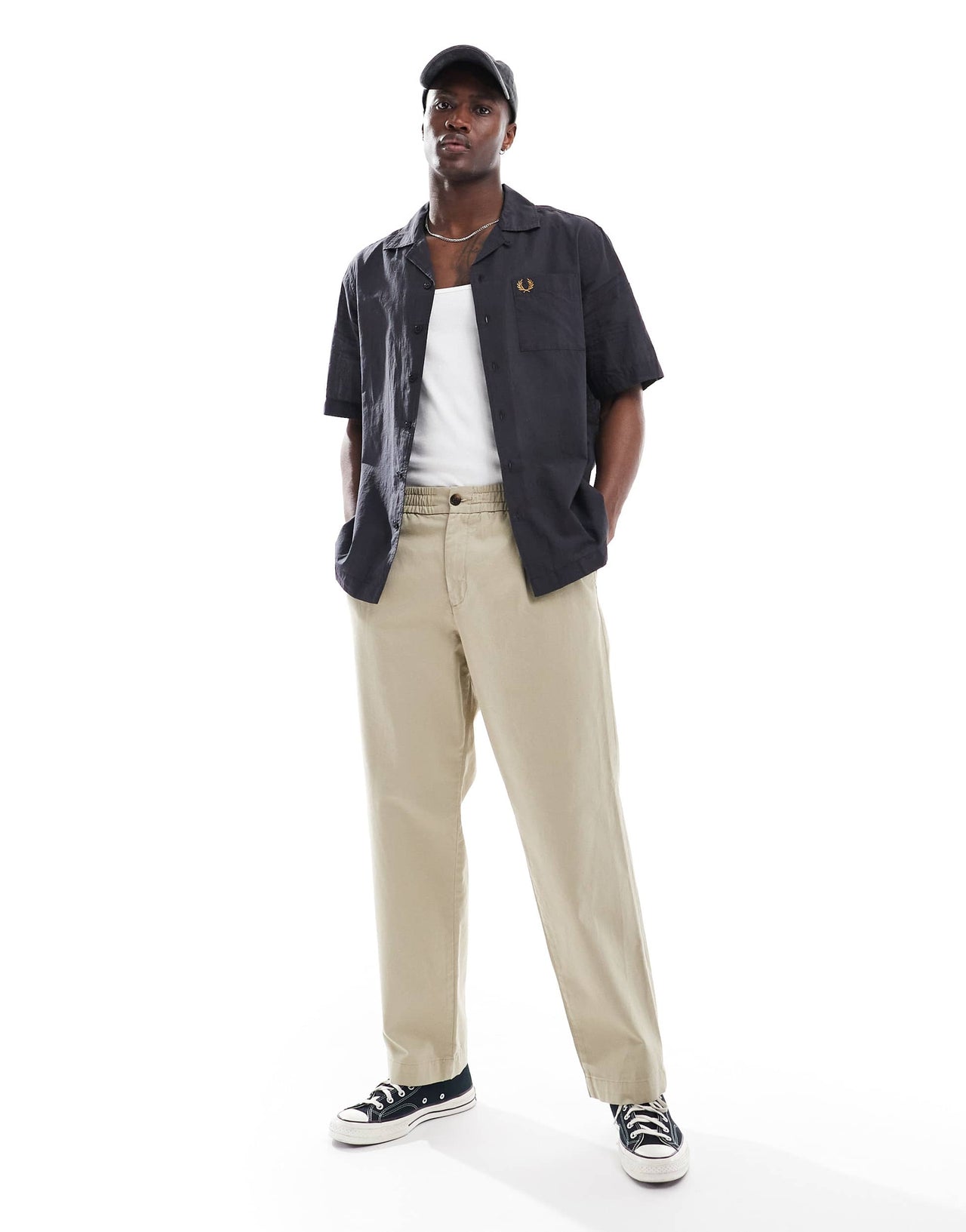 Fred Pery lightweight textured revere collar shirt in dark grey