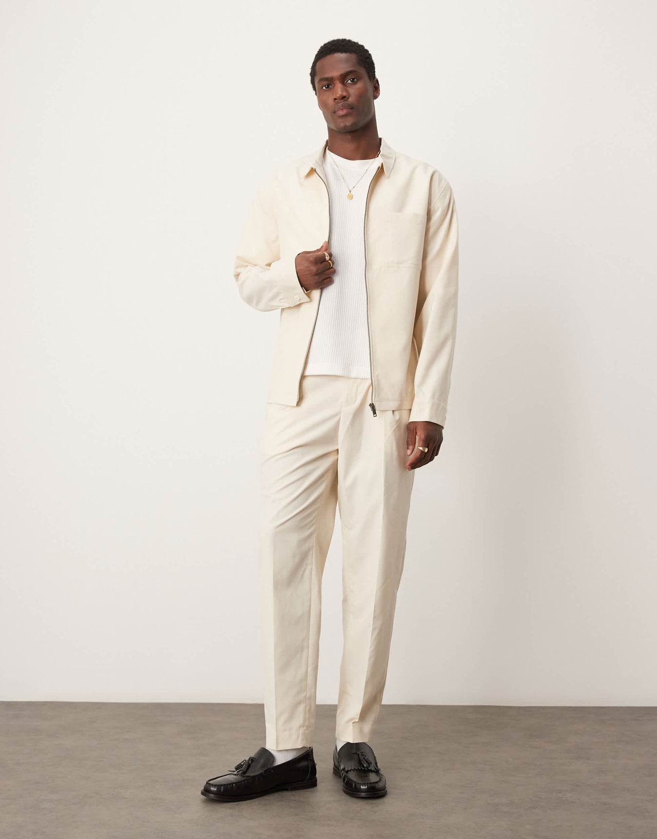 ASOS DESIGN smart co-ord zip through shirt jacket in cream