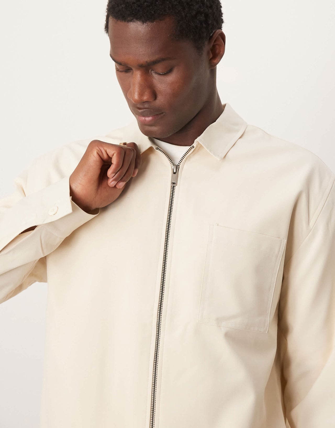 ASOS DESIGN smart co-ord zip through shirt jacket in cream