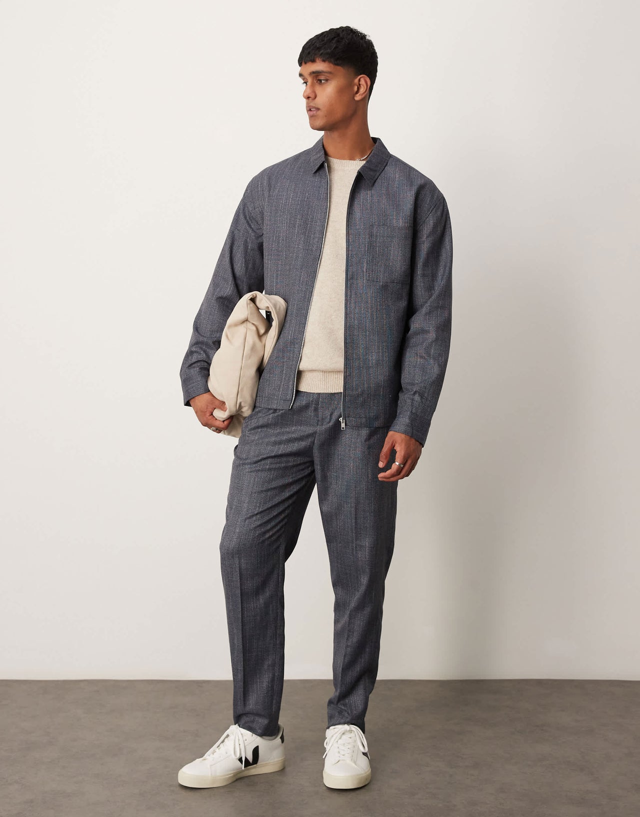 ASOS DESIGN smart co-ord tapered trousers in navy with elasticated waist