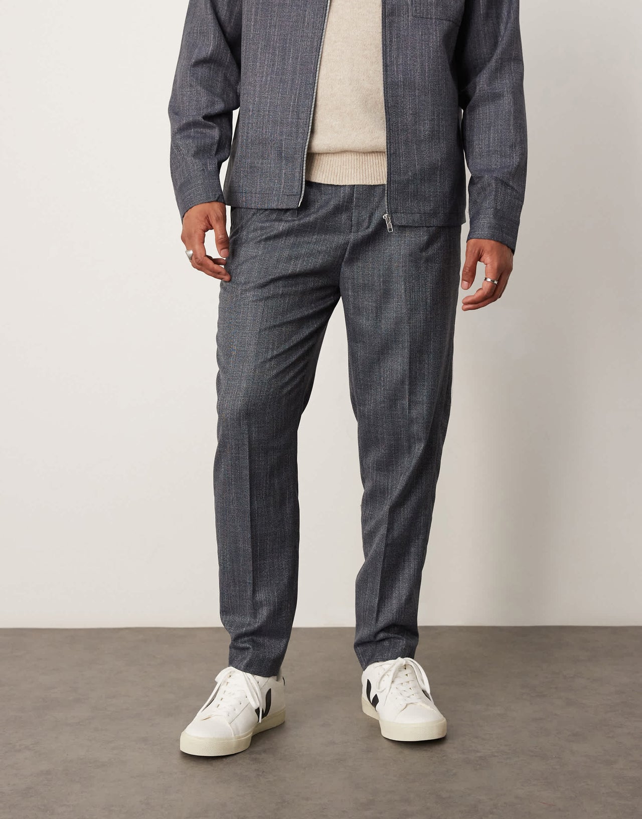 ASOS DESIGN smart co-ord tapered trousers in navy with elasticated waist